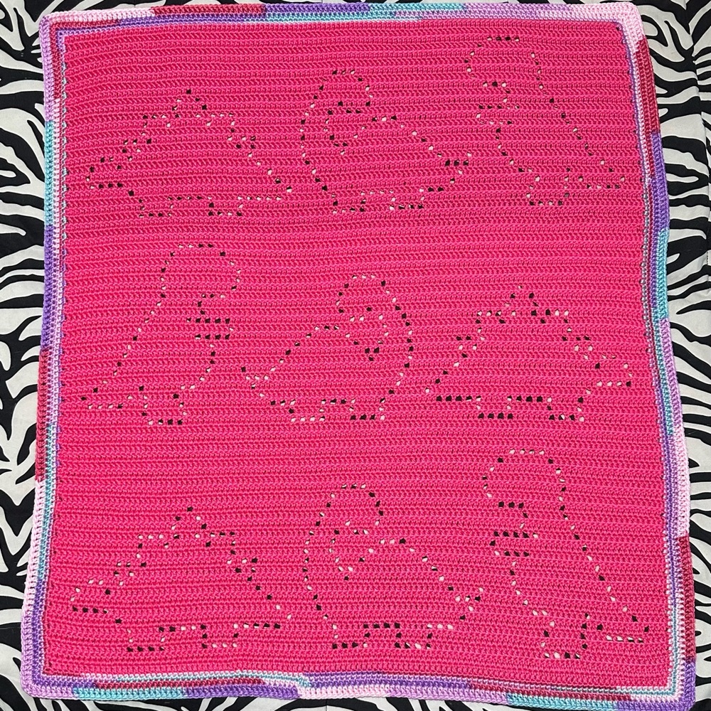 Pink Dinosaur Crochet Blanket